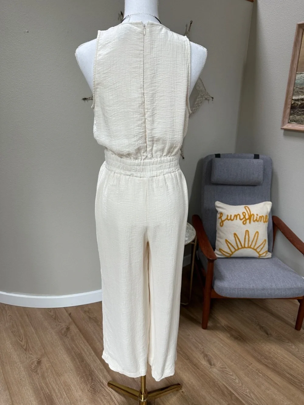 a new day Cream Sleeveless guaze Wide-Leg Jumpsuit - Picture 5 of 12